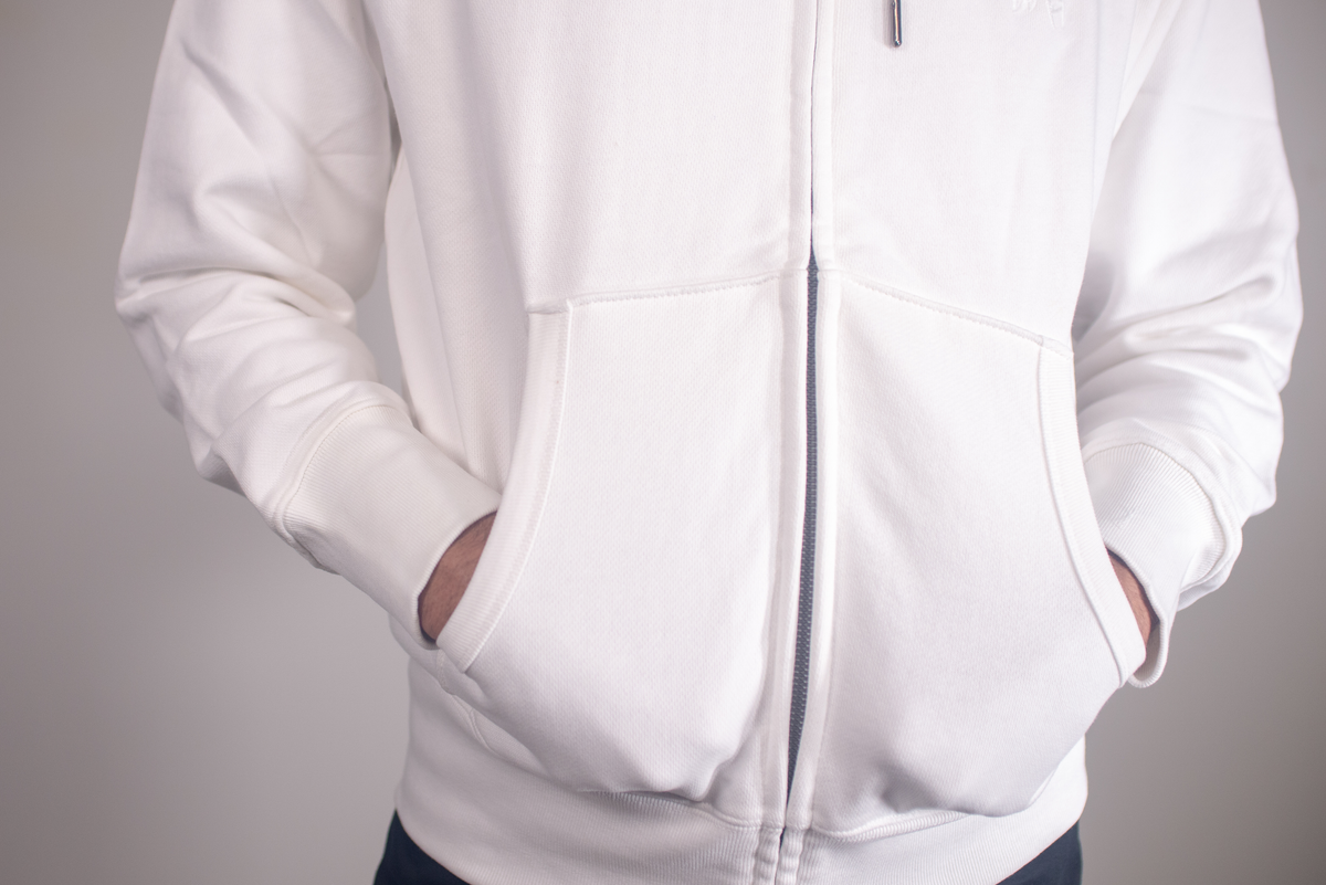 100 Cotton Knitted Hoodie with Zipper White