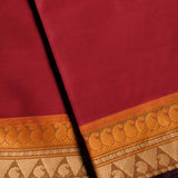Handwoven Red Devi Consecrated cotton saree having orange and beige border with temple paisley design