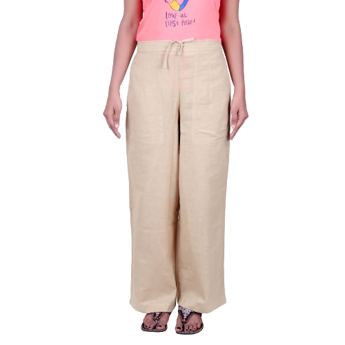 Ladies Draw String Pants Beige Cotton
