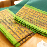 Devi Consecrated Cotton Saree – Deep Emerald Green with Golden Yellow & Lime Green Woven Border