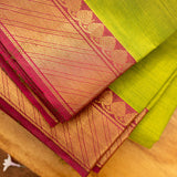 Devi Consecrated Cotton Saree – Lime Green with Golden Pink Traditional Woven Border