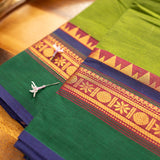 Devi Energised Cotton Saree – Olive Green with Emerald Green, Maroon & Navy Blue Woven Border