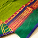 Devi Energised Cotton Saree – Olive Green with Emerald Green, Maroon & Navy Blue Woven Border