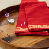 Devi Energised Cotton Saree – Vibrant Red with Golden Paisley Woven Border