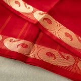 Devi Energised Cotton Saree – Vibrant Red with Golden Paisley Woven Border