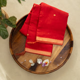 Devi Consecrated Cotton Saree – Bright Vermilion Red with Golden Woven Border