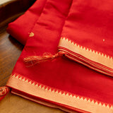 Devi Consecrated Cotton Saree – Bright Vermilion Red with Golden Woven Border