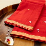 Devi Consecrated Cotton Saree – Bright Vermilion Red with Golden Woven Border