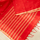 Devi Consecrated Cotton Saree – Bright Vermilion Red with Golden Woven Border
