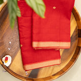 Devi Consecrated Cotton Saree – Bright Vermilion Red with Golden Woven Border