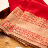 Devi Consecrated Cotton Saree – Vibrant Red with Beige Gold & Traditional Woven Border
