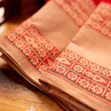 Devi Consecrated Cotton Saree – Vibrant Red with Beige Gold & Traditional Woven Border