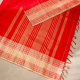 Devi Consecrated Cotton Saree – Vibrant Red with Beige Gold & Traditional Woven Border