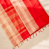 Devi Consecrated Cotton Saree – Vibrant Red with Beige Gold & Traditional Woven Border
