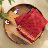 Devi Energised Cotton Saree – Deep Magenta Red with Golden Yellow Checks & Floral Woven Border