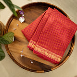 Devi Energised Cotton Saree – Deep Magenta Red with Golden Yellow Checks & Floral Woven Border