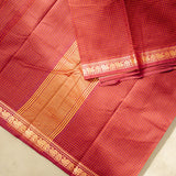 Devi Energised Cotton Saree – Deep Magenta Red with Golden Yellow Checks & Floral Woven Border