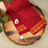 Devi Consecrated Cotton Saree – Rich Red with Fine Golden Stripes & Traditional Gold Floral Border