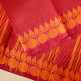 Devi Consecrated Cotton Saree – Rich Red with Fine Golden Stripes & Traditional Gold Floral Border