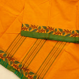 Devi Consecrated Cotton Saree – Saffron Orange with Green Border