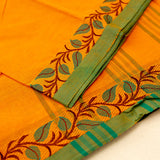 Devi Consecrated Cotton Saree – Saffron Orange with Green Border