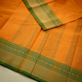 Devi Consecrated Cotton Saree – Golden Orange with Olive Green Zari Border