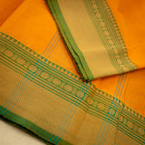 Devi Consecrated Cotton Saree – Golden Orange with Olive Green Zari Border