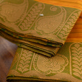 Devi Consecrated Cotton Saree – Golden Yellow with Olive Green Paisley Border
