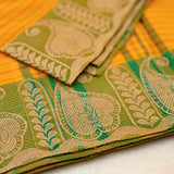 Devi Consecrated Cotton Saree – Golden Yellow with Olive Green Paisley Border