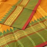Devi Consecrated Cotton Saree – Golden Mustard Yellow with Green & Rust Red Traditional Border