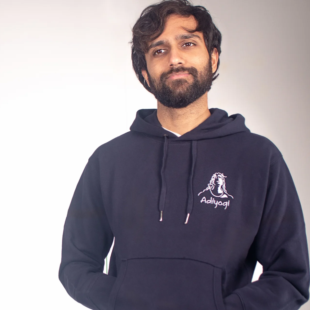100 Cotton Knitted Adiyogi Hoodie Navy Blue