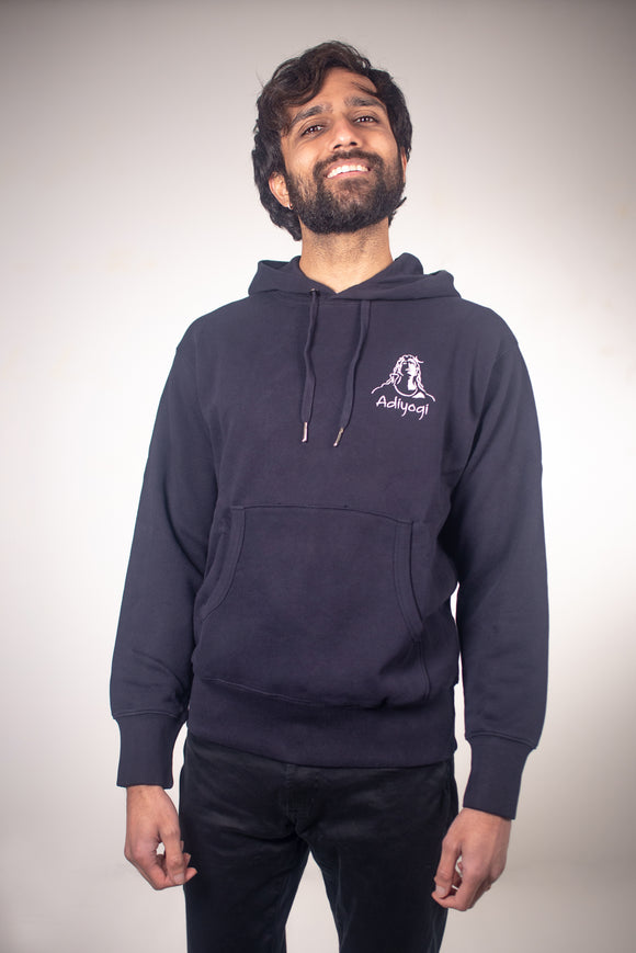 100 % Cotton Knitted Adiyogi Hoodie - Navy Blue