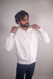 100 % Cotton Knitted Hoodie with Zipper White