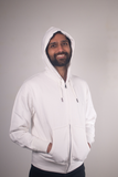 100 % Cotton Knitted Hoodie with Zipper White