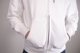 100 % Cotton Knitted Hoodie with Zipper White