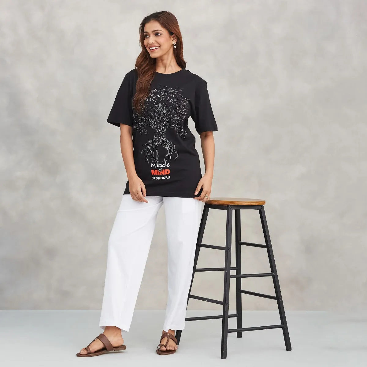 Miracle of Mind Black Cotton T-Shirt - Tree
