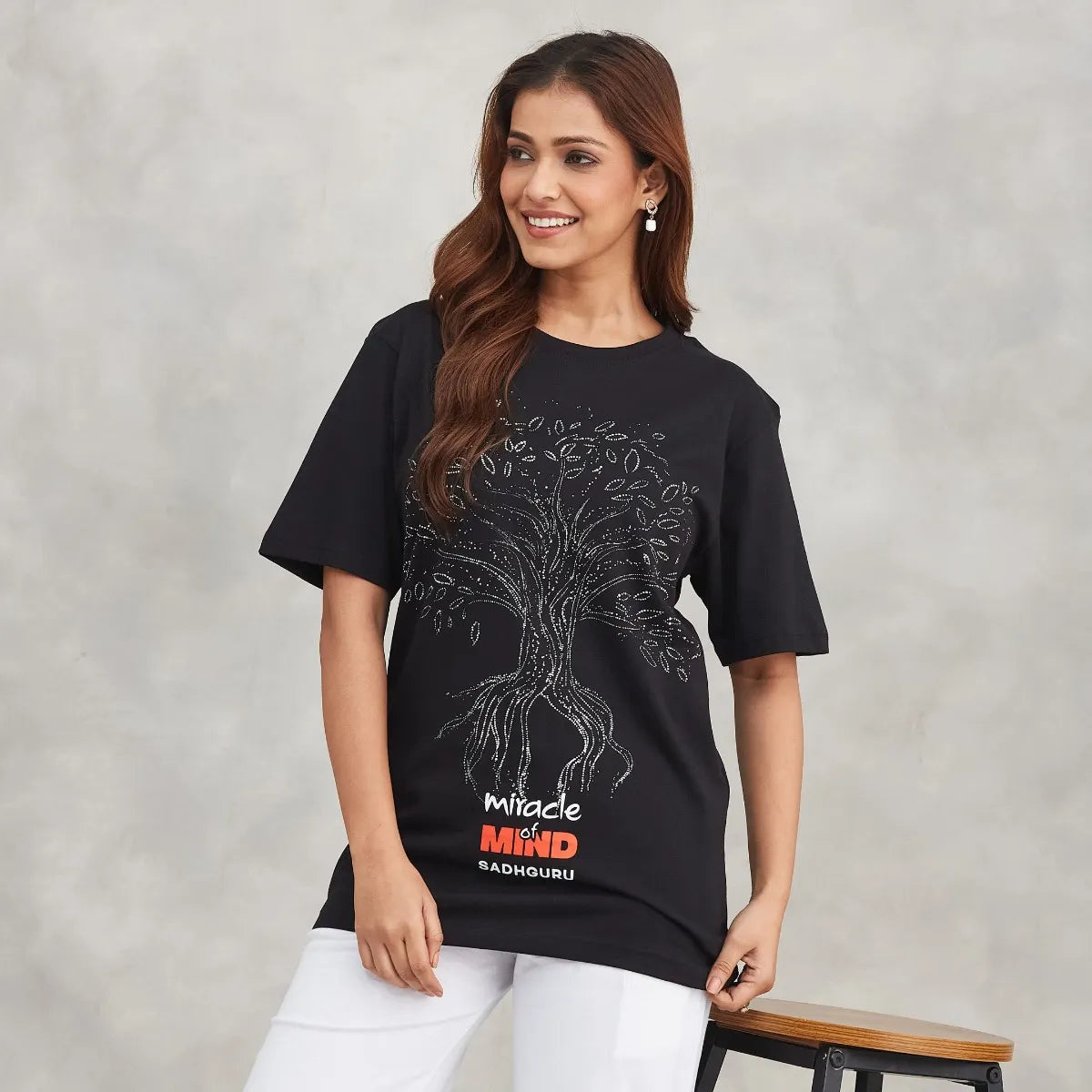 Miracle of Mind Black Cotton T-Shirt - Tree