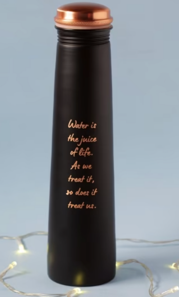 Sleek Copper Water Bottle Sadhguru Quote - Black
