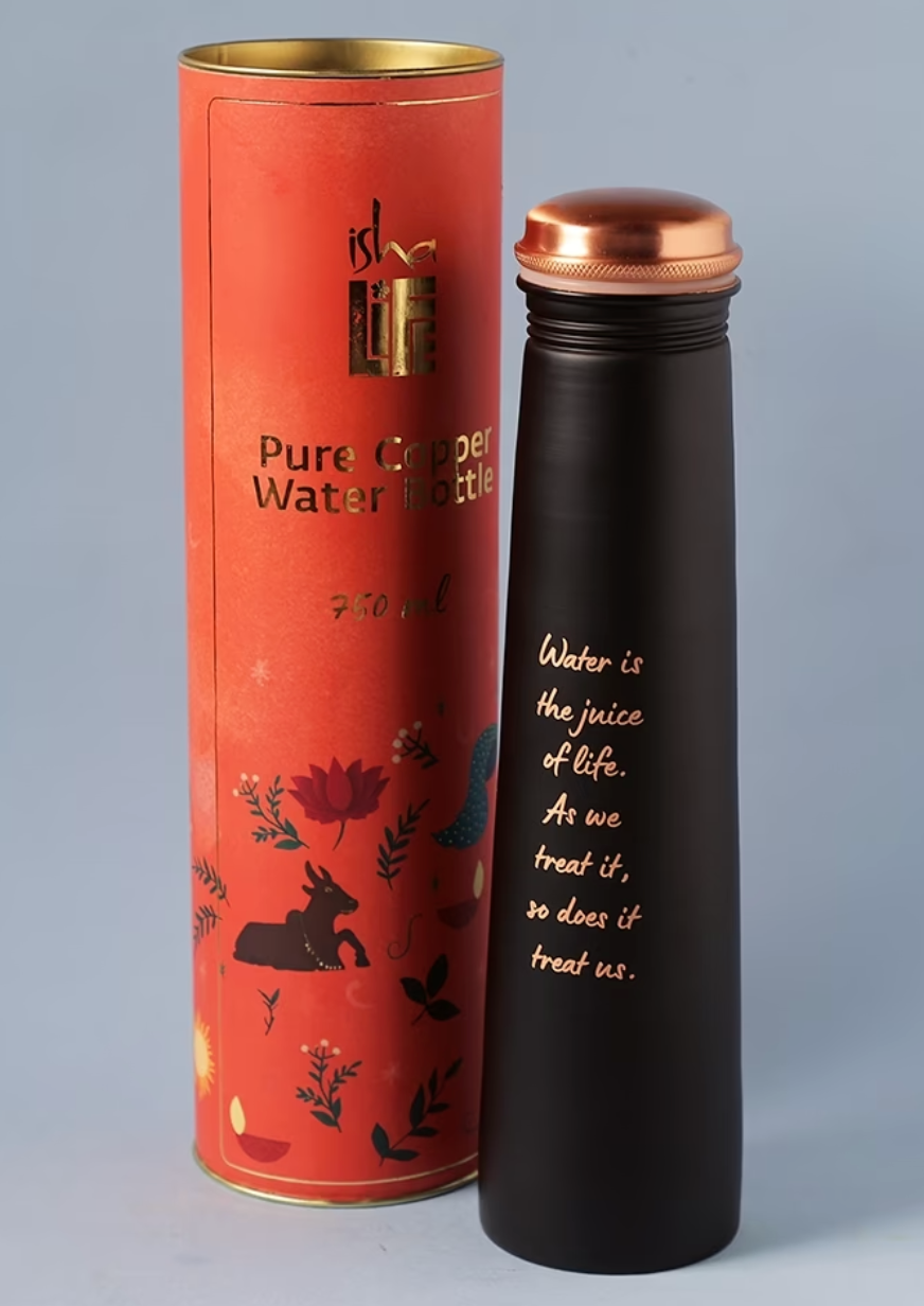 Sleek Copper Water Bottle Sadhguru Quote - Black