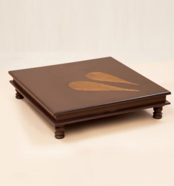 Pooja Table with Copper Temple Tree Leaves - 18x18
