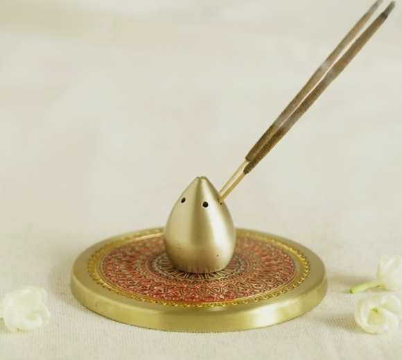 Hand Enamelled brass incense holder
