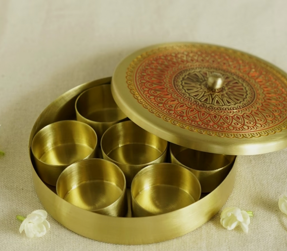 Hand Enamelled brass condiments box