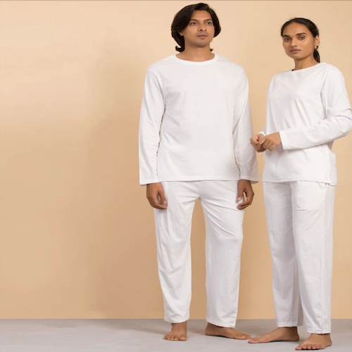 Unisex Cotton Long Sleeve Sadhana T-Shirt - White