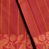 Maroon Devi Consecrated cotton saree with olive green border and striped pallu.