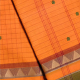 Orange Devi Consecrated pure cotton saree all over body maroon checks green butta  with green and maroon temple border