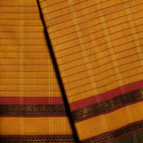 Handwoven Light Yellow Devi Consecrated cotton saree with yellow olive green golden zari border
