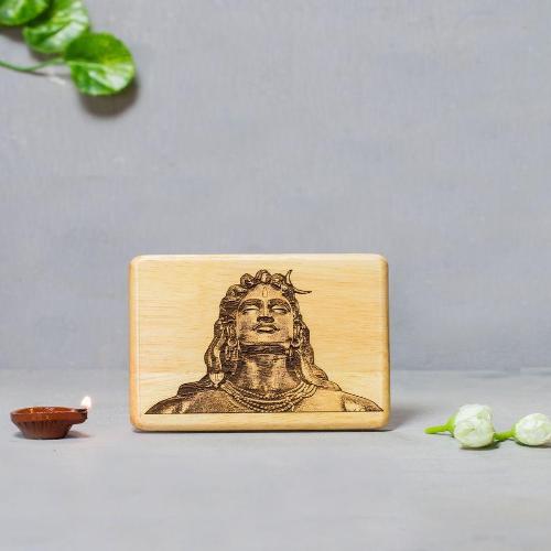 Adiyogi Etched Wooden Photo Small
