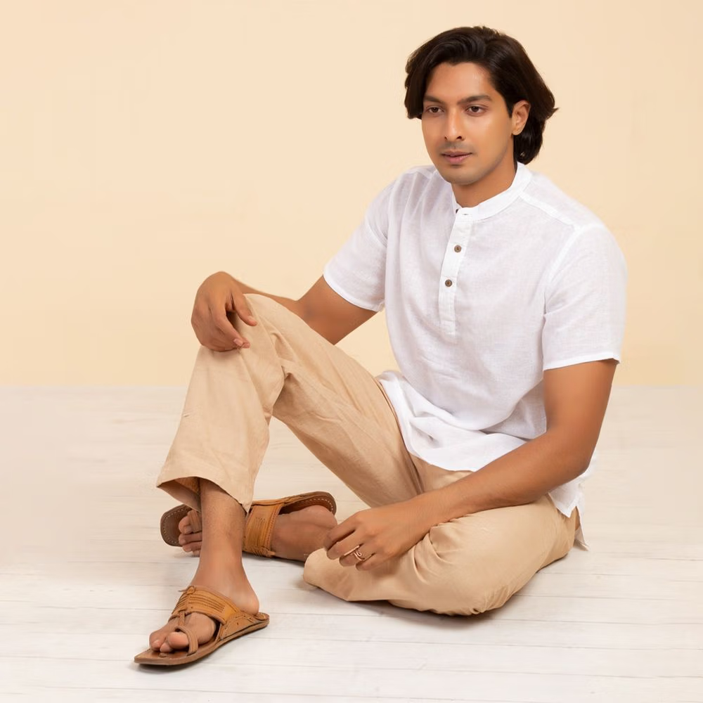 Kurta Linen/Cotton- Short Sleeve White